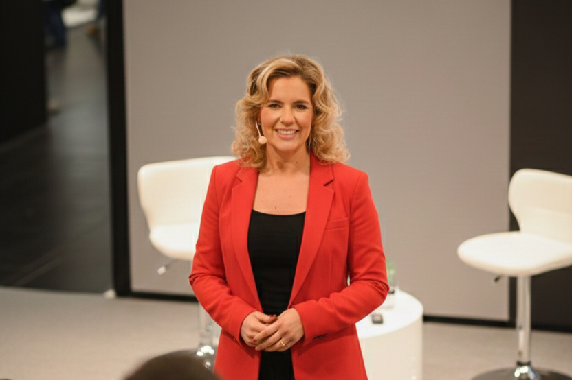 Messemoderation – Natascha Enders Blick von oben auf eine Messefläche mit Ständen und Besucherinnen und Besuchern